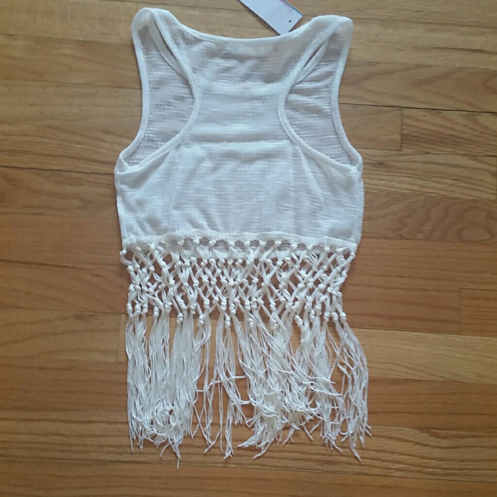 Vintage Havana Kids Girls Tween NWT Ivory White Fringe Trimmed Top NEW - Picture 5 of 5
